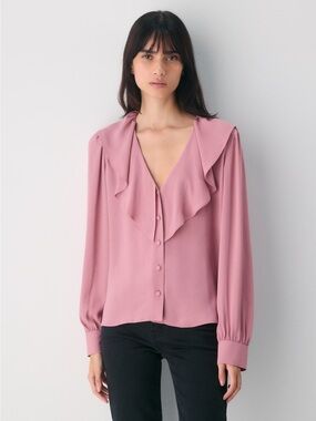 Aritzia Wilfred Paradise Blouse Frozen Berry Ruffle Top L
